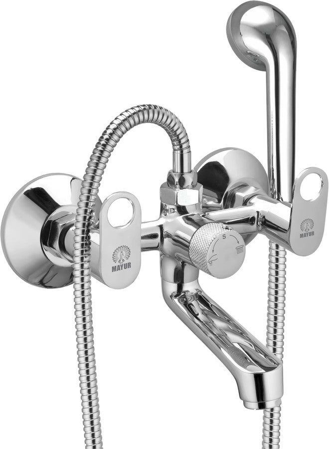 MAYUR ÖCICH Brass Wall Mixer Tap for Bathroom with 5-Function Hand Shower, 1.5M SS Hose & Hook (ORNIX) | Chrome Finish Hot & Cold Water Mixer, Wall Mounted, 10-Year Warranty - Image 1